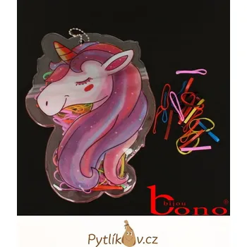 Jednorožec - sada 130 ks silikonových gumiček(Ø 2,2 cm) - mix (Silikonové gumičky v pouzdře s oblíbeným motivem jednorožce.)