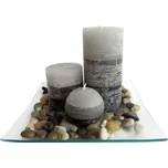 Dárkový set 3 svíčky s vůní jasmín na skleněném podnosu s kameny