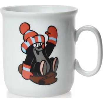 Český porcelán, Dubí Dětský porcelánový hrnek KRTEČEK, krtek bobuje na aktovce - 245 ml