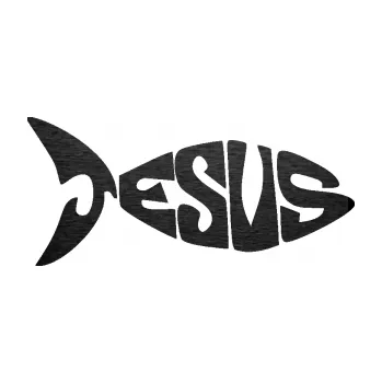 samolepka Jesus rybička 007 (63 - škrábaný kov černý) SAMOLEPKA NA AUTO, NÁLEPKA, FÓLIE, POLEP, TUNING, VLASTNÍ TEXT, TISK, AUTOSAMOLEPKY.cz, POLEPY, OBRÁZEK, LOGO, 3D STICKERS