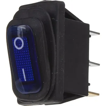 Spínač kolébkový hranatý, voděodolný, 20A modrý s podsvícením
