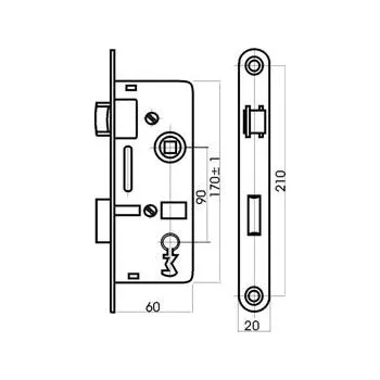 Zámek zadlabací stavební K6090/45 PL klíč TESLA