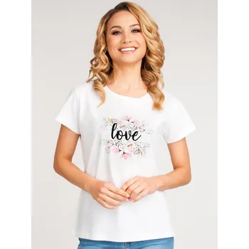 Dámské tričko Triko tričko dámské YO PKK-0087 bílé s květy Love velikost oblečení - dospělí: XL
