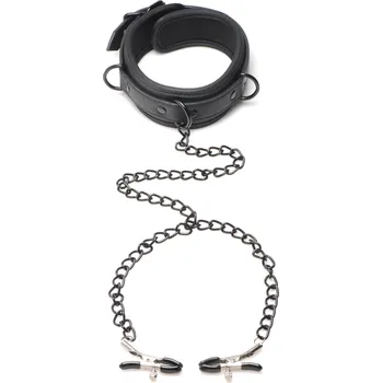 BDSM obojek Master Series Collared Temptress Collar with Nipple Clamps