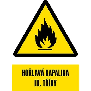 Značka Hořlavá kapalina III. třídy, samolepicí fólie, 210 × 297 mm