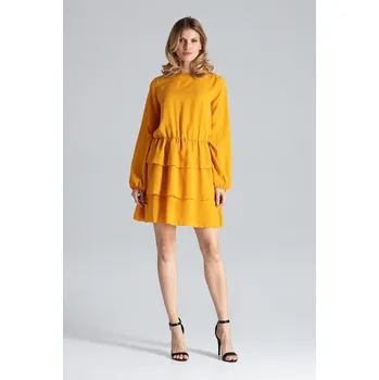 Dámská móda Hořčicové skládané šaty M601 Velikost: XL