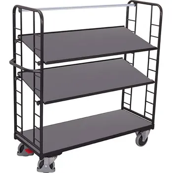 Plošinový vozík Etážový vozík VARIOfit se šikmými policemi, 3 police, 1355 x 550 mm, nosnost 250 kg, barva antracit RAL7016 /deska šedá