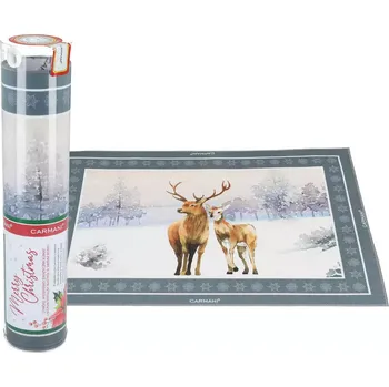 Vánoční dekorace Carmani® Carmani - Vánoční prostírání zasněžená krajina, jelen a srnka - 29,5*40 cm