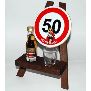 Žertovný předmět Stojan s panákem a flaštičkou k výročí narození