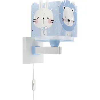 Nástěnné svítidlo Dalber 63119T JUNGLE - Dětské nástěnné svítidlo s kabelem do zásuvky + Dárek LED žárovka (Dětské modré nástěnné svítidlo s motivem zvířátek)