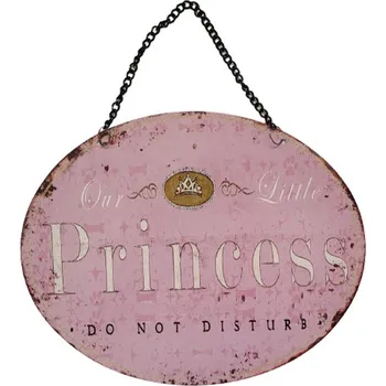 Plechová cedule Růžová závěsná kovová cedule s řetízkem Princess - 25*20 cm