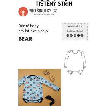 Nit Střih na dětské body s obálkovým výstřihem BEAR (PRO LÁTKOVÉ PLENKY)