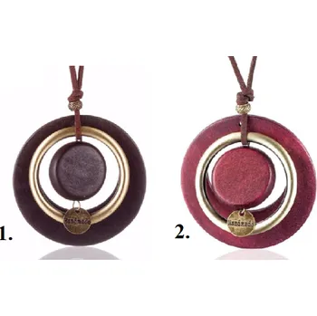 Náhrdelník Vintage dřevěný náhrdelník s kovem na kůži, Varianta 2