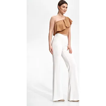 Dámská halenka Béžová halenka s volánem na jedno rameno M875 Beige Velikost: S/M