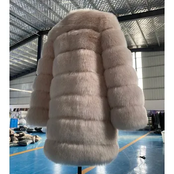 Dámský kabát Dlouhý kožich plyšový kabátek s prošíváním Barva: Khaki, Velikost: S