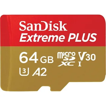 Ukládání dat Paměťová karta SanDisk Micro SDXC Extreme Plus 64GB UHS-I U3 (200R/90W) + adaptér