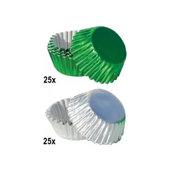 Jedlá dekorace na dort Cukrářské košíčky 25 x 17 mm - Zelené + stříbrné / 50 ks