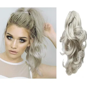 Příčesek Clip in příčesek culík / cop 100% japonský kanekalon 60cm vlnitý - stříbrný