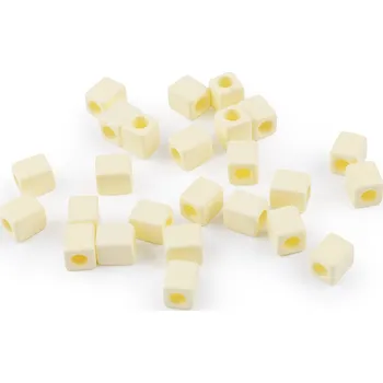 Korálek Plastové korálky kostka 6x6 mm, barva 1 krémová světlá