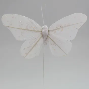 Velikonoční dekorace Motýl zápich textil 6ks/12cm bílá (HB-BE905-1)