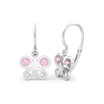 Náušnice SOLUNA PAPILA zlaté dětské náušnice s růžovými a čirými zirkony bílé zlato