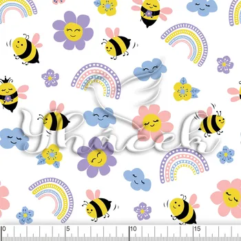 Zakázkový tisk, softshell, kočárkovina... Včelky s květinou Látky k tisku: Kočárkovina