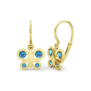 Náušnice SOLUNA PAPILA zlaté dětské náušnice se středně modrými zirkony žluté zlato
