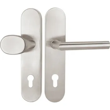 Dveřní kování Hermat Bezpečnostní klika kulatá COLUMBUS-VISION / Matná nerezová ocel 92 mm Klika levá + Koule /Vnitřní strana klika a vnější koule/ vložka cylindrická /KPZL/