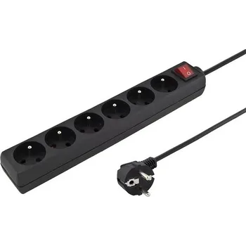 Elektrická zásuvka PremiumCord Prodlužovací přívod 230V 5m 6 zásuvek + vypínač, černý