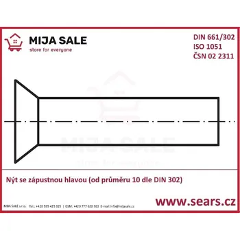 Nýt P 6x 25 DIN 661 - AL hliník - Nýt se zápustnou hlavou (od průměru 10 dle DIN 302)