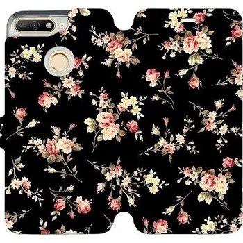 Pouzdro na mobilní telefon Flipové pouzdro na mobil Huawei Y6 Prime 2018 - VD02S Květy na černé