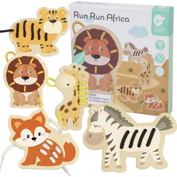 Dřevěná hračka Classic World Dřevěná navlékací hračka pro děti - Africká zvířáta