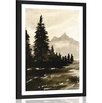 Plakát Dovido Plakát s paspartou umělecká krajina v sépiovém provedení