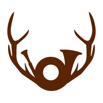 Samolepící dekorace Myslivost 001 pravá parohy a lesní roh (15 - hnědá) SAMOLEPKA NA AUTO, NÁLEPKA, FÓLIE, POLEP, TUNING, VLASTNÍ TEXT, TISK, AUTOSAMOLEPKY.cz, POLEPY, OBRÁZEK, LOGO, 3D STICKERS