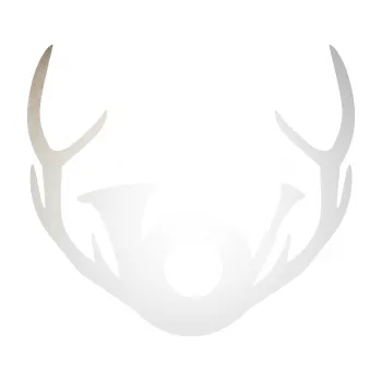 Samolepící dekorace Myslivost 001 levá parohy a lesní roh (82 - odrazková reflexní bílá) SAMOLEPKA NA AUTO, NÁLEPKA, FÓLIE, POLEP, TUNING, VLASTNÍ TEXT, TISK, AUTOSAMOLEPKY.cz, POLEPY, OBRÁZEK, LOGO, 3D STICKERS