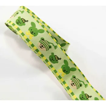 Stuha Stuha se zvířátky - zelená, žlutá - šířka 2,5 cm