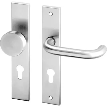 Dveřní kování AC-T SERVIS Dveřní klika UNA nerez - hranaté štítové kování 90 mm Provedení štítu: Koule/klika - pravá