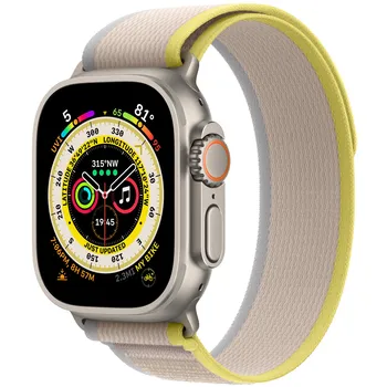 Chytré hodinky Apple Watch Ultra 49 mm, titan s žlutým/béžovým trailovým řemínkem S/M