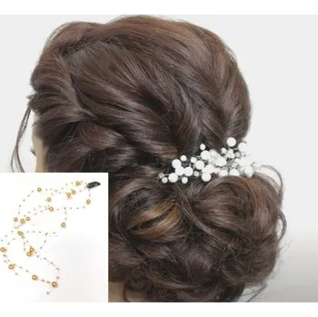 Ozdoba do vlasů Aplikace do vlasů svatební se zlatými perličkami AP11C