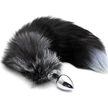 Anální kolík Alive Black and White Fox Tail Anal Pleasure M