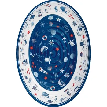 Oválná melaminová mísa TUTTI AL MARE 33x23x6,8cm LE PRIMIZIE BRANDANI (barva - modrá,námořnické vzory, melamin)
