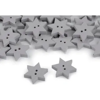 Knoflík Dřevěný dekorační knoflík hvězda 10ks Barva: šedá