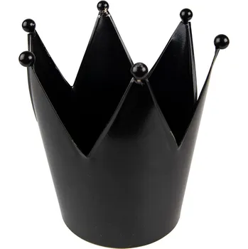 Svícen Černý antik kovový svícen ve tvaru koruny - Ø13*14 cm
