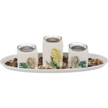 GiftyCity Dřěvená dekorativní sada svícnů, Listy GiftyCity