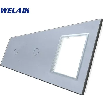 vypínač WELAIK trojnásobný skleněný panel 1+1+zás - šedý