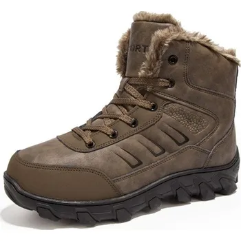 Pánská zimní obuv Zimní sněhule pánské boty kožené s kožíškem Barva: Hnědá, Velikost: 48