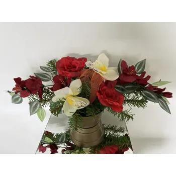 Smuteční dekorace Smuteční Kytice mix červenobílá květy nízká