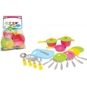 nádobí do dětské kuchyňky Teddies Sada nádobí s prkénkem plast v sáčku