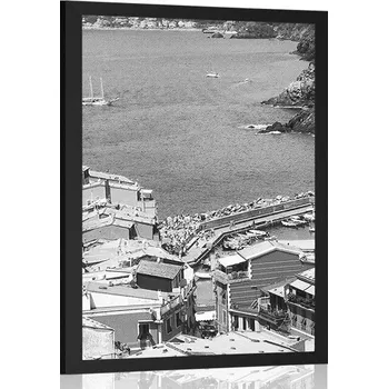 Plakát Dovido Plakát krásné pobřeží Itálie v černobílém provedení