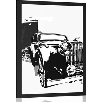 Plakát Dovido Plakát černobílé retro auto s abstrakcí